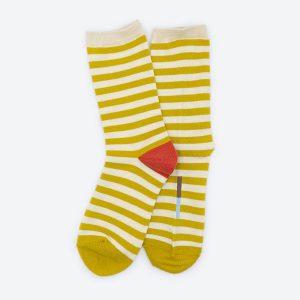 Hooray Sock Co. – Eureka Striped Unisex Crew Socks in Yellow: Small (Women’s 4 – 10)