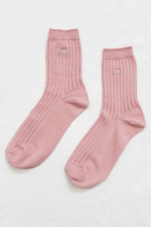 Le Bon Shoppe Embroidered Her Socks Mercerized Combed Cotton Rib Pink Soda & Silver Seashell