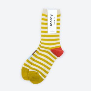 Hooray Sock Co. – Eureka Striped Unisex Crew Socks in Yellow: Small (Women’s 4 – 10)