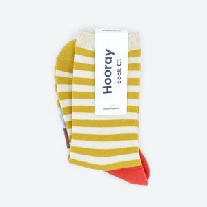 Hooray Sock Co. – Eureka Striped Unisex Crew Socks in Yellow: Small (Women’s 4 – 10)