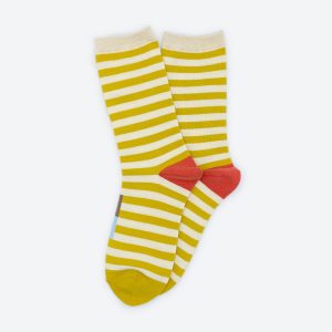 Hooray Sock Co. – Eureka Striped Unisex Crew Socks in Yellow: Small (Women’s 4 – 10)
